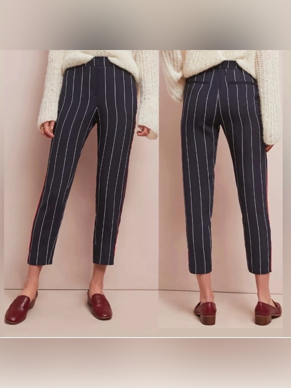 Anthropologie Piped and Striped Pants Navy Blue. NWT size medium